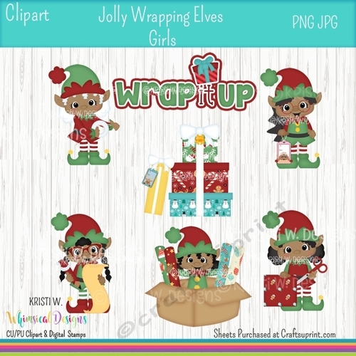 Jolly Wrapping Elves Girls Dark Skin