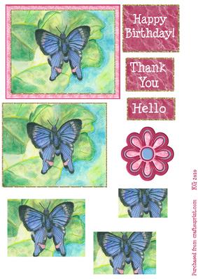 Watercolored Blue Butterfly
