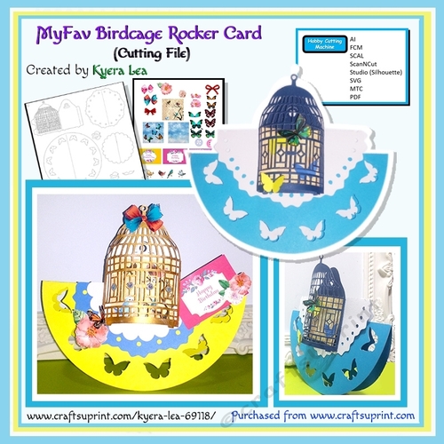 MyFav Birdcage Bird or Butterfly Rocker Card (Cutting File / Decoupage)