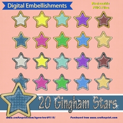 20 Gingham PNG Stars with a Transparent Background`