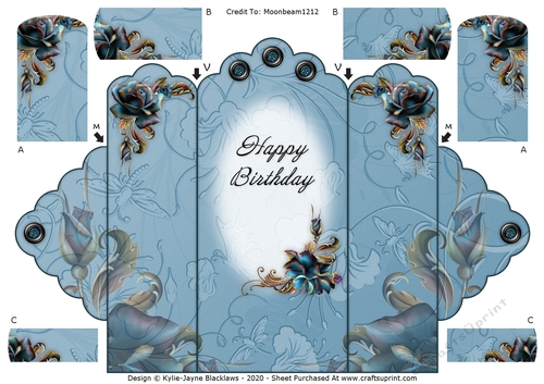 Autumn Blues - Happy Birthday - Scallop Top Tri Fold Card