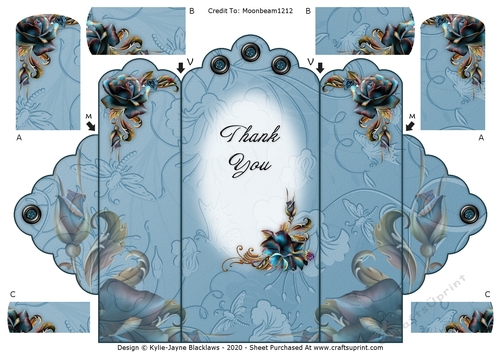 Autumn Blues - Thank You - Scallop Top Tri Fold Card