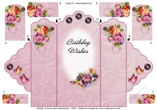 English Rose - Birthday Wishes - Scallop Top Tri Fold Card