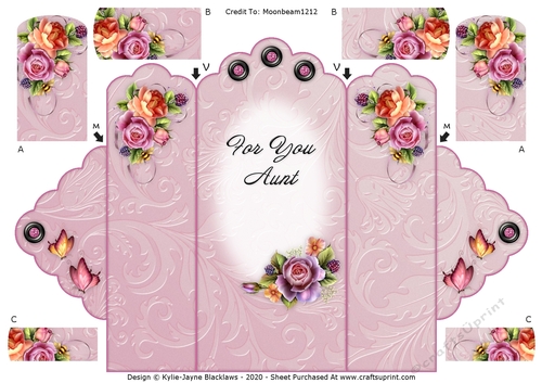 English Rose - For You Aunt - Scallop Top Tri Fold Card