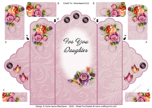 English Rose - For You Daughter - Scallop Top Tri Fold Card