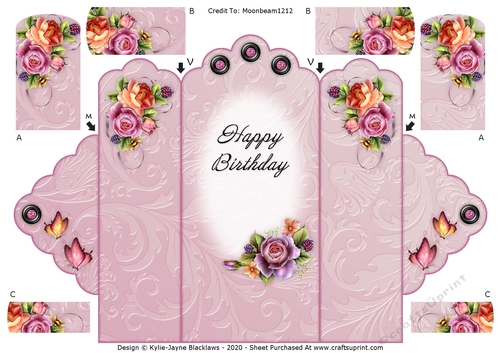 English Rose - Happy Birthday - Scallop Top Tri Fold Card