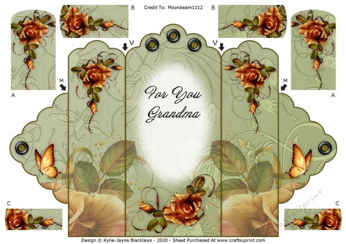 October Roses - For You Grandma - Scallop Top Tri Fold Card