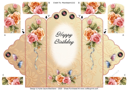 Rosy Glow - Happy Birthday - Scallop Top Tri Fold Card
