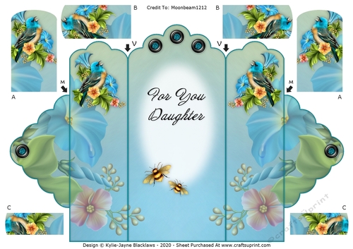 Winged Friends - For You Daughter - Scallop Top Tri Fold Card