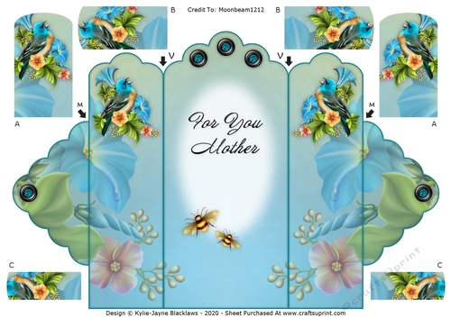 Winged Friends - For You Mother - Scallop Top Tri Fold Card