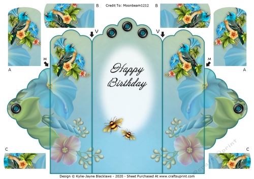 Winged Friends - Happy Birthday - Scallop Top Tri Fold Card
