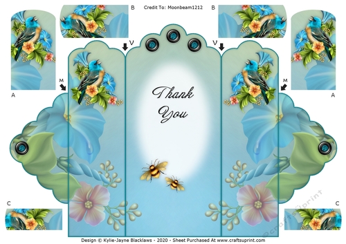 Winged Friends - Thank You - Scallop Top Tri Fold Card