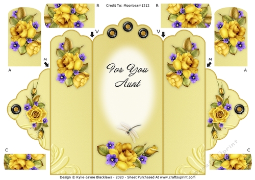 Yellow Roses - For You Aunt - Scallop Top Tri Fold Card