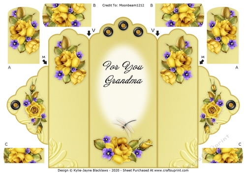 Yellow Roses - For You Grandma - Scallop Top Tri Fold Card