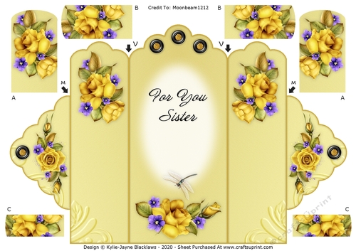 Yellow Roses - For You Sister - Scallop Top Tri Fold Card
