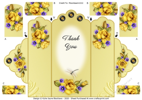 Yellow Roses - Thank You - Scallop Top Tri Fold Card