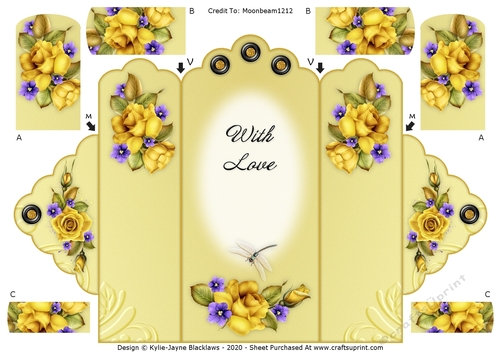 Yellow Roses - With Love - Scallop Top Tri Fold Card