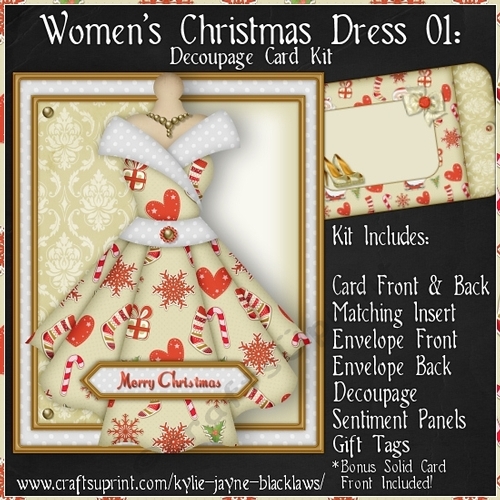 Womens Christmas Dress 01 - Decoupage Card Kit