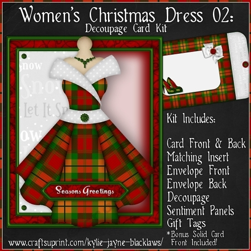 Womens Christmas Dress 02 - Decoupage Card Kit