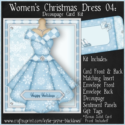 Womens Christmas Dress 04 - Decoupage Card Kit