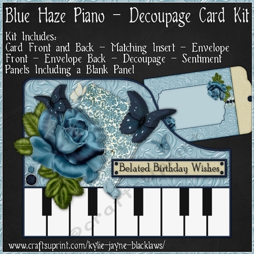 Blue Haze - Piano Shaped Decoupage Card Kit