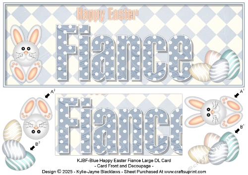 Blue Happy Easter - Fiance - Large DL 3D Decoupage Card