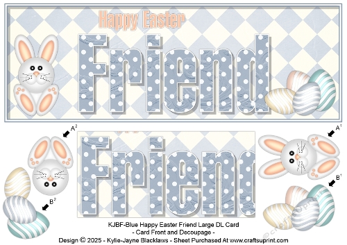 Blue Happy Easter - Friend - Large DL 3D Decoupage Card