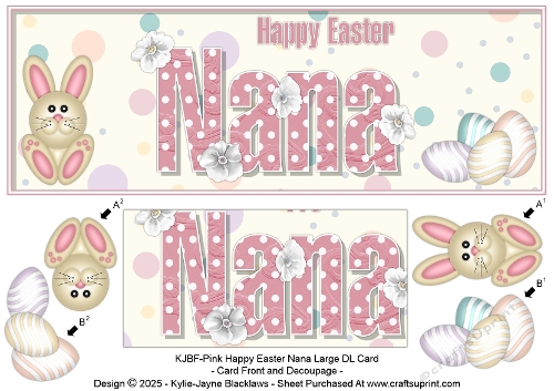 Pink Happy Easter - Nana - Large DL 3D Decoupage Card