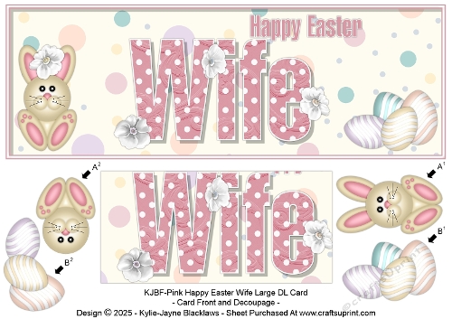 Pink Happy Easter - Wife - Large DL 3D Decoupage Card
