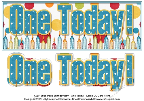 Blue Polka - One Today! - Large DL 3D Decoupage Card