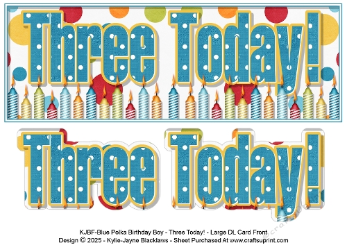 Blue Polka - Three Today! - Large DL 3D Decoupage Card