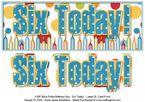 Blue Polka - Six Today! - Large DL 3D Decoupage Card