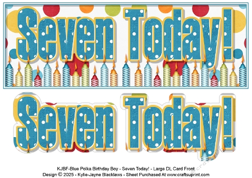 Blue Polka - Seven Today! - Large DL 3D Decoupage Card