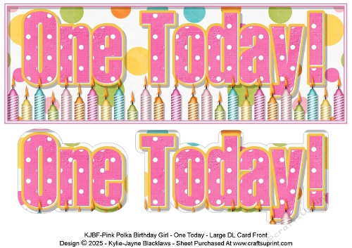 Pink Polka - One Today! - Large DL 3D Decoupage Card