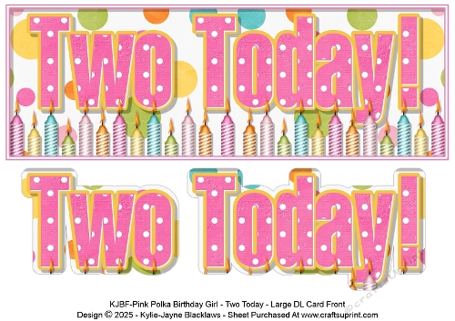 Pink Polka - Two Today! - Large DL 3D Decoupage Card