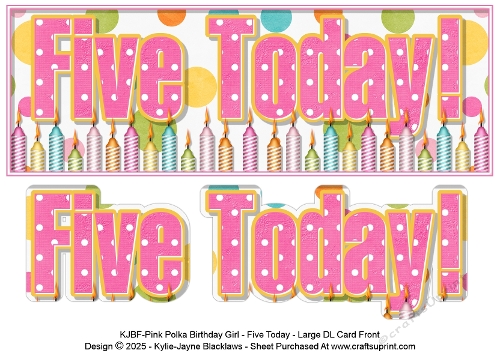 Pink Polka - Five Today! - Large DL 3D Decoupage Card