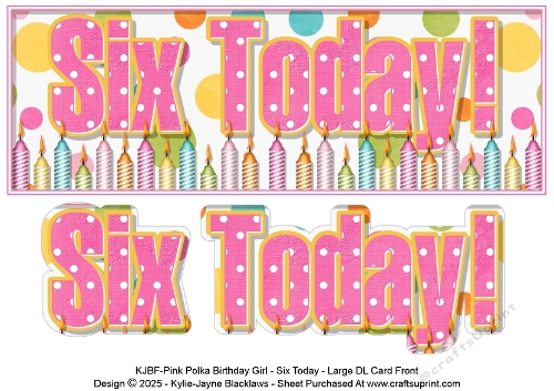 Pink Polka - Six Today! - Large DL 3D Decoupage Card