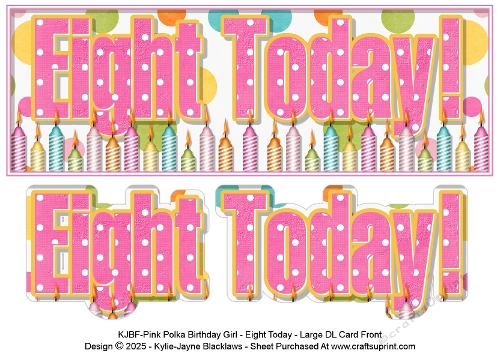 Pink Polka - Eight Today! - Large DL 3D Decoupage Card