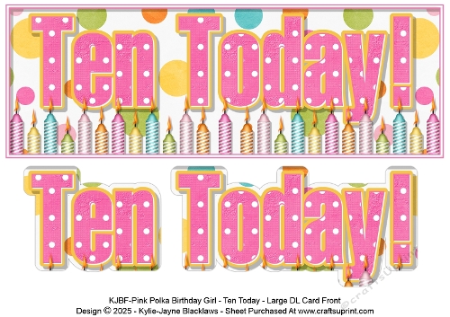 Pink Polka - Ten Today! - Large DL 3D Decoupage Card