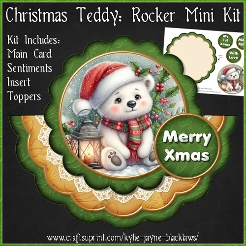 Christmas Teddy - Scalloped Rocker Card - Mini Kit