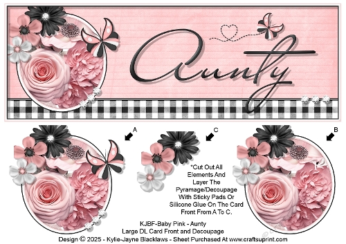 Baby Pink - Aunty - Large DL 3D Decoupage Card