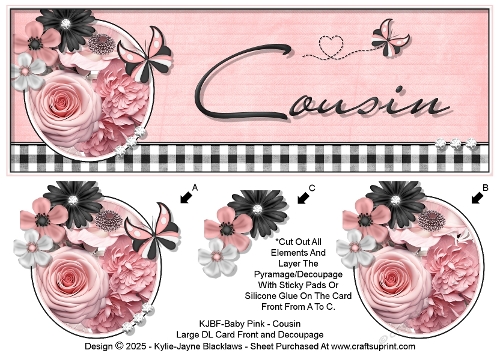 Baby Pink - Cousin - Large DL 3D Decoupage Card