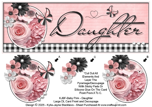 Baby Pink - Daughter - Large DL 3D Decoupage Card