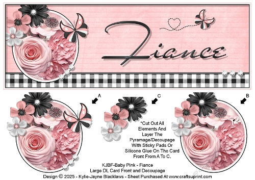 Baby Pink - Fiance - Large DL 3D Decoupage Card