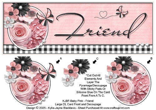 Baby Pink - Friend - Large DL 3D Decoupage Card
