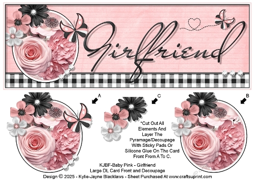 Baby Pink - Girlfriend - Large DL 3D Decoupage Card
