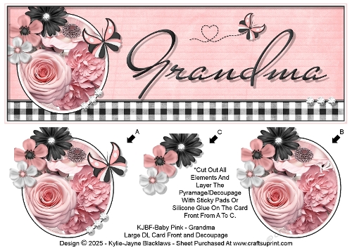 Baby Pink - Grandma - Large DL 3D Decoupage Card