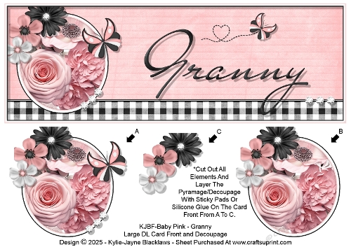 Baby Pink - Granny - Large DL 3D Decoupage Card