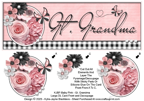 Baby Pink - Gt. Grandma - Large DL 3D Decoupage Card