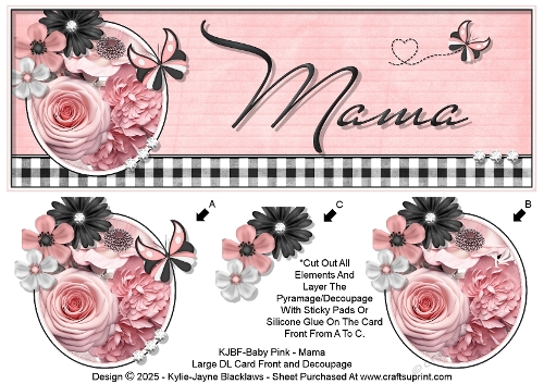 Baby Pink - Mama - Large DL 3D Decoupage Card